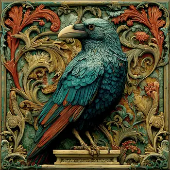 Raven Wholesale Woodcut Style Art Print - 8"x8" Artwork for 12"x12" Frame