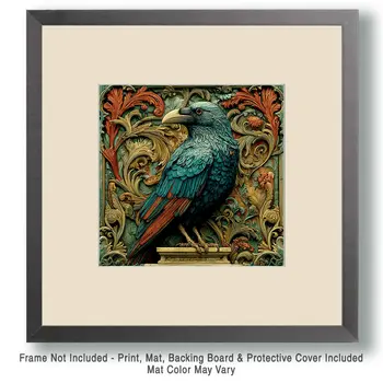 Raven Wholesale Woodcut Style Art Print - 8"x8" Artwork for 12"x12" Frame