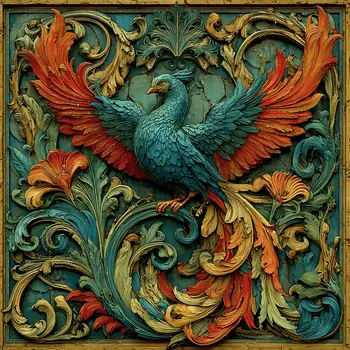 Phoenix Wholesale Woodcut Style Art Print - 8"x8" Artwork for 12"x12" Frame