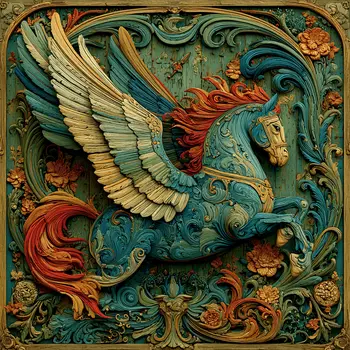 Pegasus Wholesale Woodcut Style Art Print - 8"x8" Artwork for 12"x12" Frame