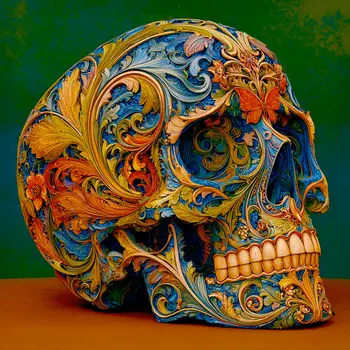 Ornate Skull Wholesale Woodcut Style Art Print - 8"x8" Artwork for 12"x12" Frame