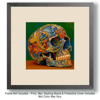 Ornate Skull Wholesale Woodcut Style Art Print - 8"x8" Artwork for 12"x12" Frame