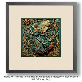 Fairy Wholesale Woodcut Style Art Print - 8"x8" Artwork for 12"x12" Frame