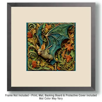 Bat Wholesale Woodcut Style Art Print - 8"x8" Artwork for 12"x12" Frame