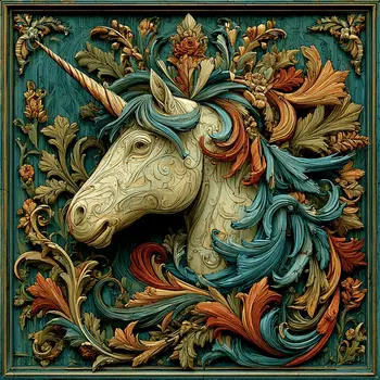 Unicorn Wholesale Woodcut Style Art Print - 8"x8" Artwork for 12"x12" Frame