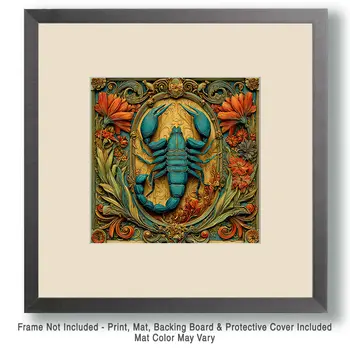 Scorpion Wholesale Woodcut Style Art Print - 8"x8" Artwork for 12"x12" Frame