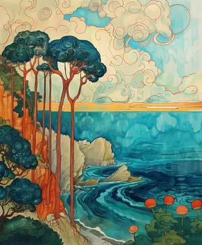 Art Nouveau Laguna Art Print - Art Nouveau Style 8"x10" Artwork