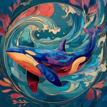 Art Nouveau Orca Whale Art Print - Art Nouveau Style 8"x8" Artwork for 12"x12" Frame