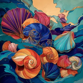 Art Nouveau Seashells Art Print - Art Nouveau Style 8"x8" Artwork for 12"x12" Frame