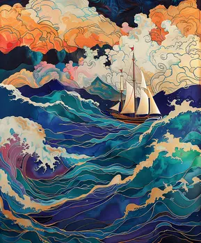 Art Nouveau SailBoat Art Print - Art Nouveau Style 8"x10" Artwork