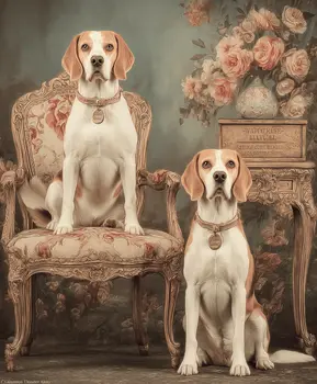 Beagles with Bergere Chair art print: Too Much is Never Enough