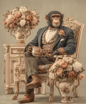 Dapper Monkey with French Provincial art print: Too Much is Never Enough