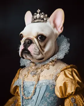 Princess Fiona, the French Bulldog - Animals in Historic Clothing Art Print, 8"x10" Artwork