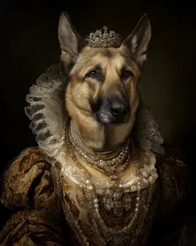 Viscountess Victoria, the German Shepherd - Animals in Historic Clothing Art Print, 8"x10" Artwork