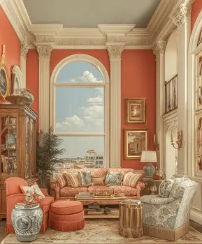 Maximalist Living Room in Salmon art print: Too Much is Never Enough
