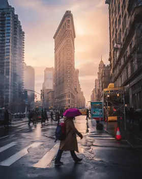 The Big Apple - NYC Purple Umbrella art print – 8″x10″ Artwork for 11″x14″ Frame