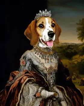 Countess Betsy, the Beagle - Animals in Historic Clothing Art Print, 8"x10" Artwork