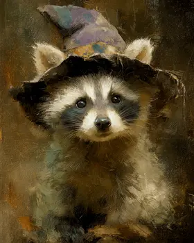 Raccoon Witch Halloween Art Print - 8"x10" Artwork