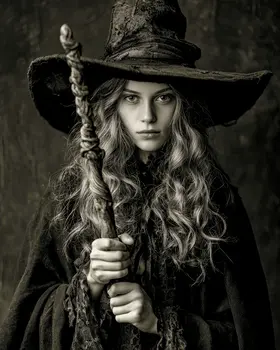 Young Witch with Grandma's Staff Halloween Art Print - 8"x10" Artwork