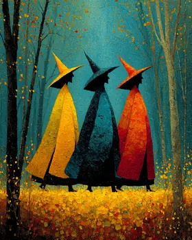 Three Witch's on a Mission Halloween Art Print - 8"x10" Artwork