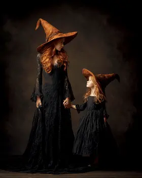 Witch Mother & Daughter Portrait Halloween Art Print - 8"x10" Artwork
