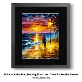 Impressionism Couple Walking on Beach at Sunset Art Print: Impressionism 8”x10” for 11"x14" Frame