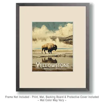 Bison by Prismatic Springs Yellowstone National Park Souvenir Art Print - 8"x10" Artwork