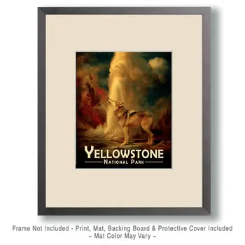 Wolf by Geyser Yellowstone National Park Souvenir Art Print - 8"x10" Artwork