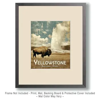 Bison by Geyser Yellowstone National Park Souvenir Art Print - 8"x10" Artwork