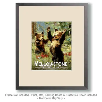 Bear Cubs Playing Yellowstone National Park Souvenir Art Print - 8"x10" Artwork