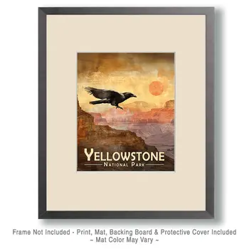 Flying Raven Yellowstone National Park Souvenir Art Print - 8"x10" Artwork