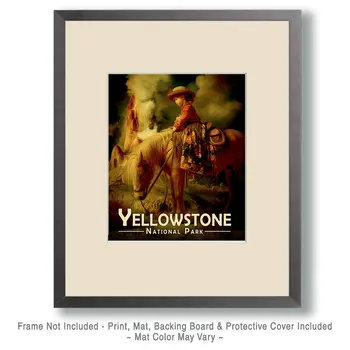 Young Cowgirl by Geyser Yellowstone National Park Souvenir Art Print - 8"x10" Artwork