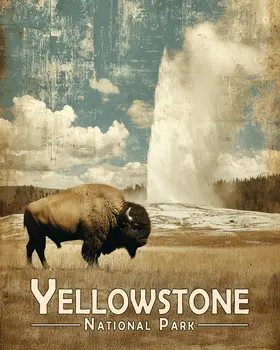 Bison by Geyser Yellowstone National Park Souvenir Art Print - 8"x10" Artwork