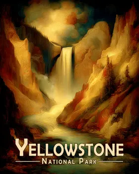 Nouveau River Falls Yellowstone National Park Souvenir Art Print - 8"x10" Artwork