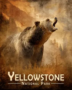 Grizzly Roaring Yellowstone National Park Souvenir Art Print - 8"x10" Artwork