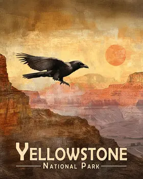 Flying Raven Yellowstone National Park Souvenir Art Print - 8"x10" Artwork