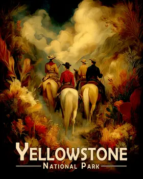 Cowboys on the Trail Yellowstone National Park Souvenir Art Print - 8"x10" Artwork