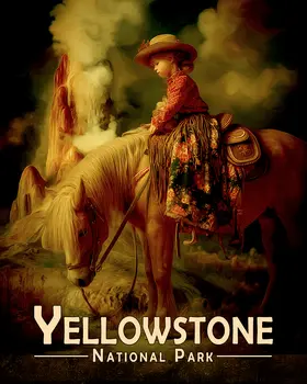 Young Cowgirl by Geyser Yellowstone National Park Souvenir Art Print - 8"x10" Artwork