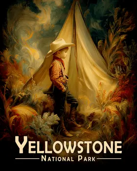 Young Cowboy Yellowstone National Park Souvenir Art Print - 8"x10" Artwork