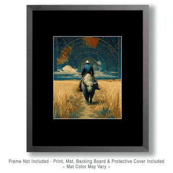 Backward Bullrider American West Art Print - 8"x10" Artwork