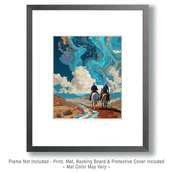 Cowboys Ride Under Marbled Sky American West Art Print - 8"x10" Artwork