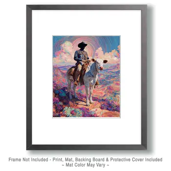 Cowboy on Young Steer American West Art Print - 8"x10" Artwork