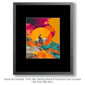 Abstract Cowboy Sunset American West Art Print - 8"x10" Artwork