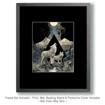 Abstract Wolves at Night American West Art Print - 8"x10" Artwork
