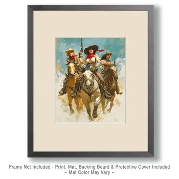 Tres Vaqueras en Persecución American West Art Print - 8"x10" Artwork