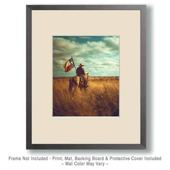 Rider with Texas Flag American West Art Print - 8"x10" Artwork