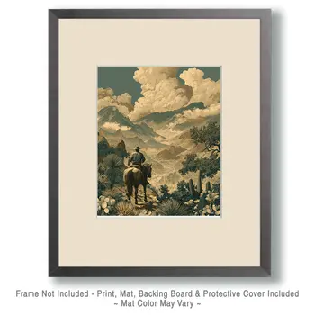 Antique Style Cowboy Landscape American West Art Print - 8"x10" Artwork