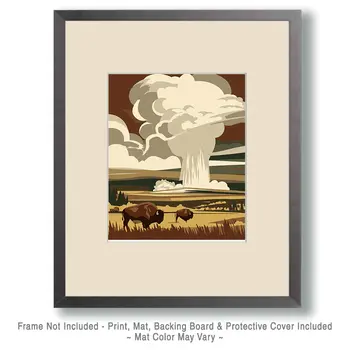 Buffalo & Geyser American West Art Print - 8"x10" Artwork