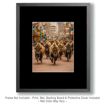 Buffalo Stampede in Town American West Art Print - 8"x10" Artwork