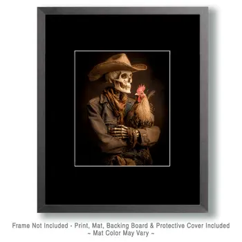 Cowboy Skeleton & Chicken American West Art Print - 8"x10" Artwork